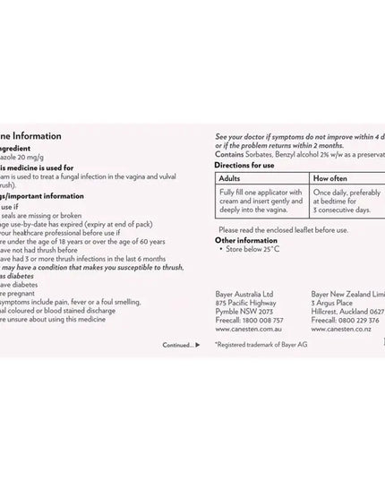 Canesten 3 Day Thrush Treatment Internal Cream