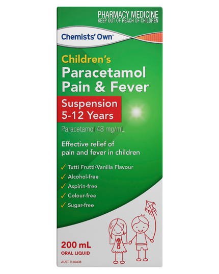Chemists' Own Children's Paracetamol Pain & Fever Suspention 120mg/5mL 5-12 Years 200mL