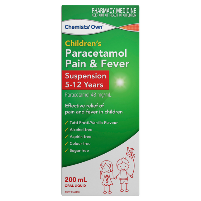 Chemists' Own Children's Paracetamol Pain & Fever Suspention 120mg/5mL 5-12 Years 200mL