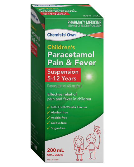 Chemists' Own Children's Paracetamol Pain & Fever Suspention 120mg/5mL 5-12 Years 200mL