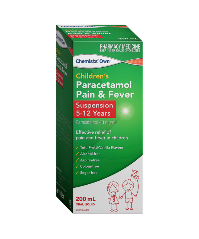 Chemists' Own Children's Paracetamol Pain & Fever Suspention 120mg/5mL 5-12 Years 200mL