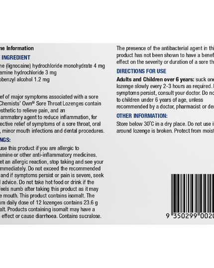 Chemists' Own Sore Throat Menthol Eucalyptus 16 Lozenges