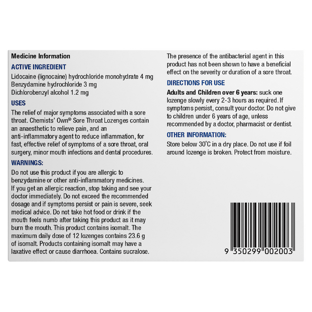 Chemists' Own Sore Throat Menthol Eucalyptus 16 Lozenges