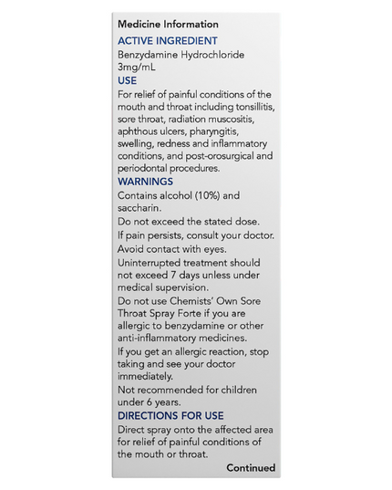 Chemists' Own Sore Throat Spray Forte 30mL