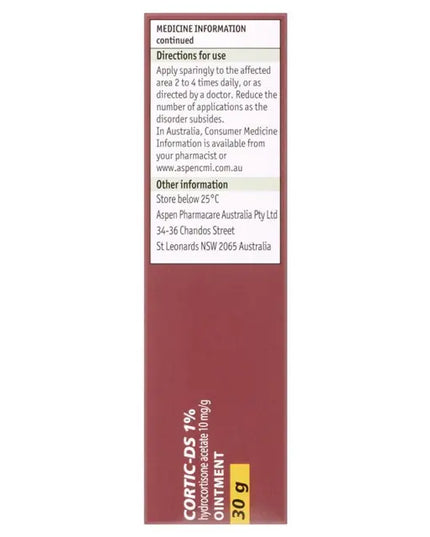 Pharmacist Only Cortic DS Ointment 1% 30g - Hydrocortisone (S3)