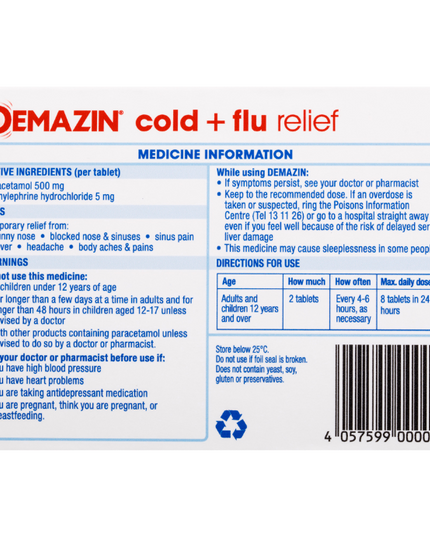 Demazin Cold & Flu Relief 24 Tablets