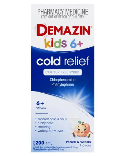 Demazin Kids 6+ Cold Relief Colour Free Syrup 200ml