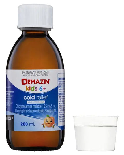 Demazin Kids 6+ Cold Relief Colour Free Syrup 200ml