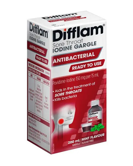 Difflam Ready to Use Sore Throat Gargle with Iodine 200mL