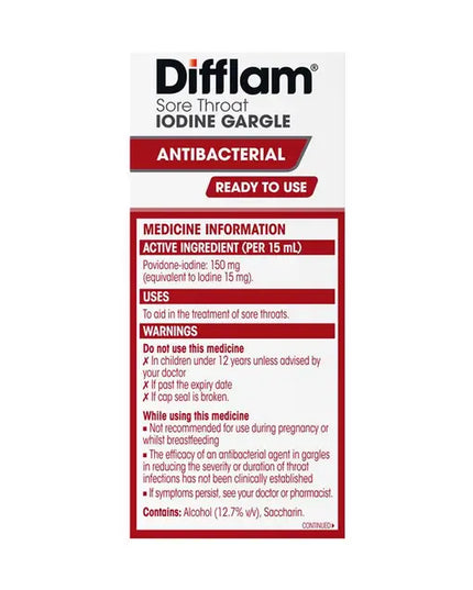 Difflam Ready to Use Sore Throat Gargle with Iodine 200mL