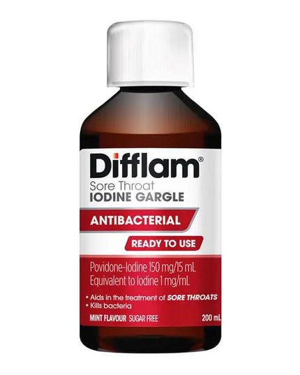 Difflam Ready to Use Sore Throat Gargle with Iodine 200mL