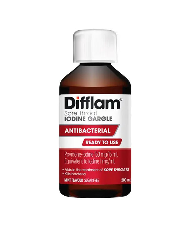 Difflam Ready to Use Sore Throat Gargle with Iodine 200mL