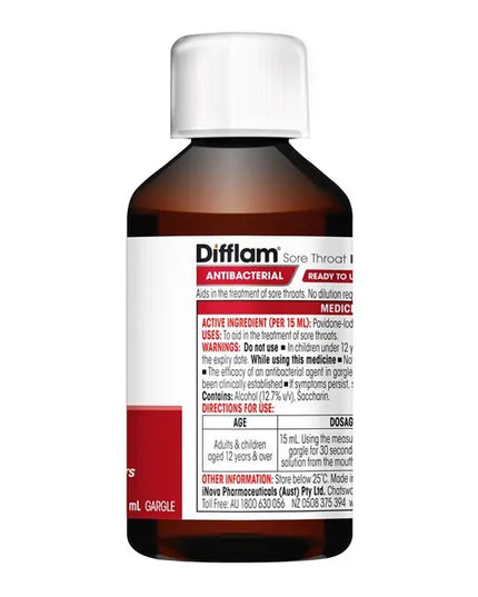 Difflam Ready to Use Sore Throat Gargle with Iodine 200mL
