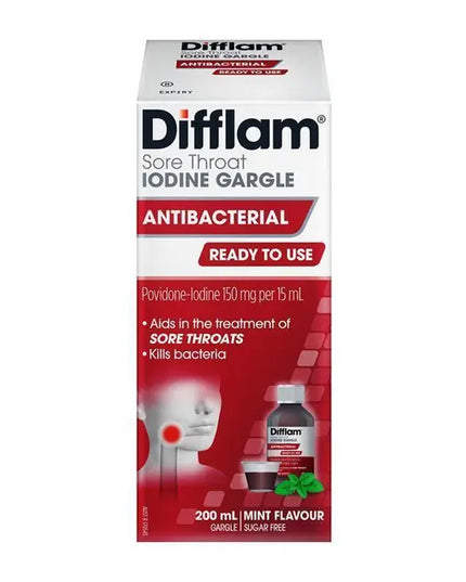 Difflam Ready to Use Sore Throat Gargle with Iodine 200mL