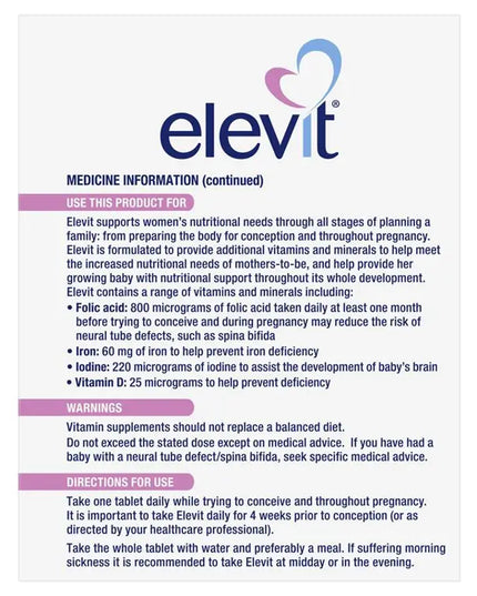 Elevit Pre-conception & Pregnancy 100 Tablets
