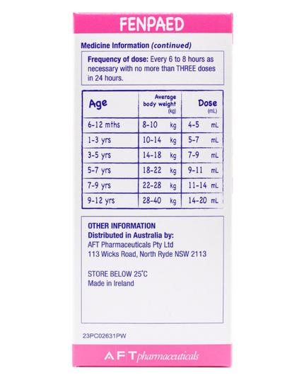 FENPAED Oral Liquid Ibufropen 100mg/5mL Strawberry Flavour 100mL