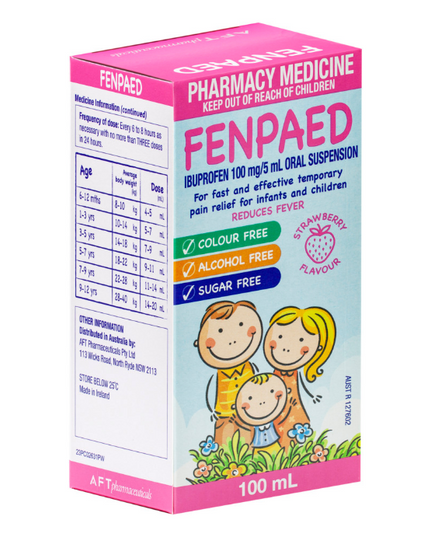 FENPAED Oral Liquid Ibufropen 100mg/5mL Strawberry Flavour 100mL