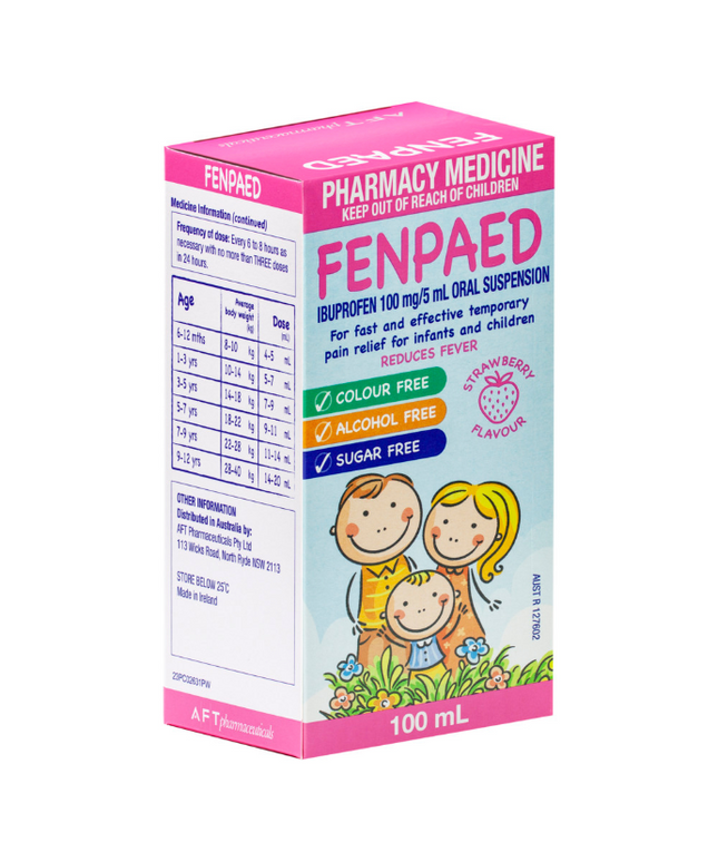 FENPAED Oral Liquid Ibufropen 100mg/5mL Strawberry Flavour 100mL