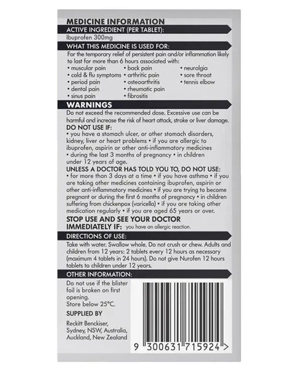 Nurofen 12 Hour Relief 300mg - 24 Tablets