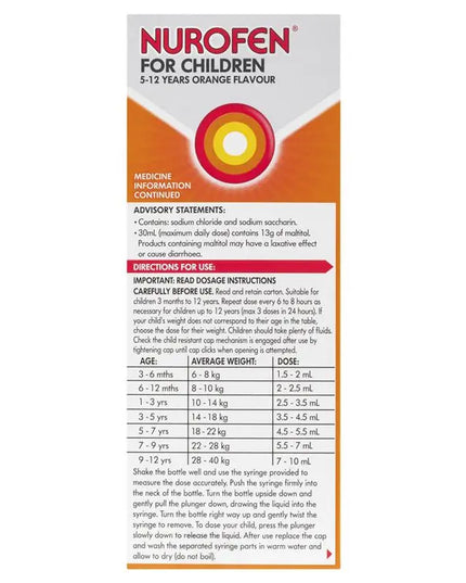 Nurofen For Children 5-12 Years Orange Flavour 100mL