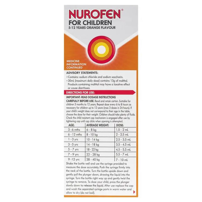 Nurofen For Children 5-12 Years Orange Flavour 100mL