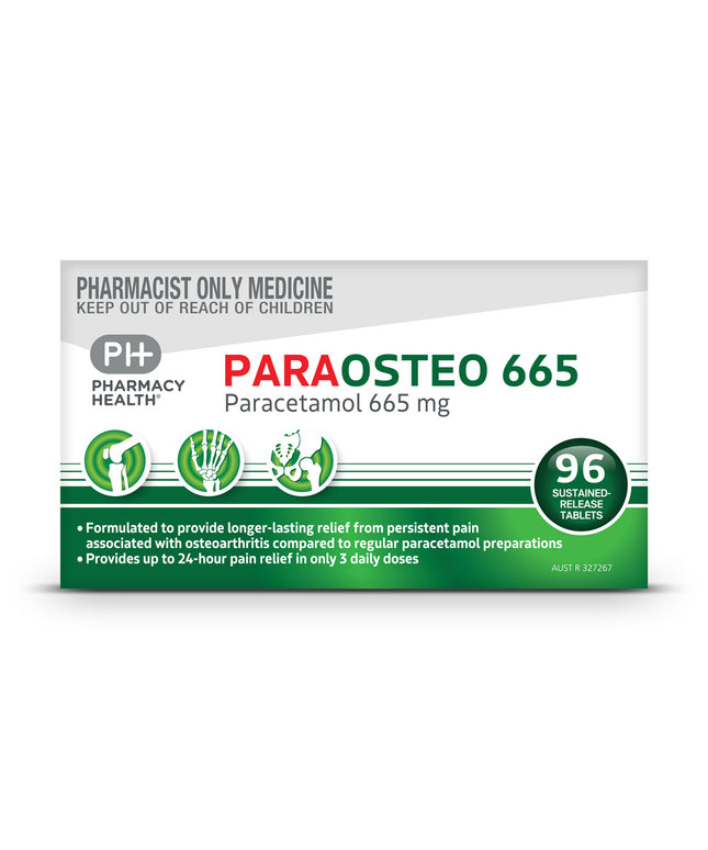 PHARMACY HEALTH Paraosteo Paracetamol Osteo 665mg Sustained Release 96 Tablets
