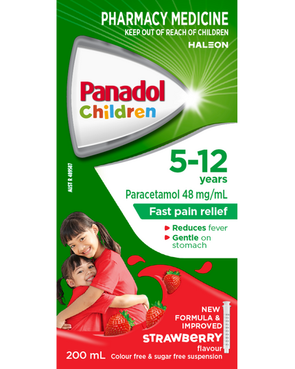 Panadol Children Liquid 48mg/Ml 5-12yrs Strawberry 200ml