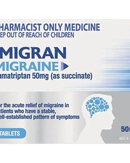 Pharmacist Only Imigran Migraine 50mg 2 Tablets - Sumatriptan (S3)