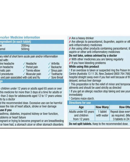 Pharmacist Only  Mersynofen Pain Relief Tablets with Paracetamol + Ibuprofen 30 Pack (S3)