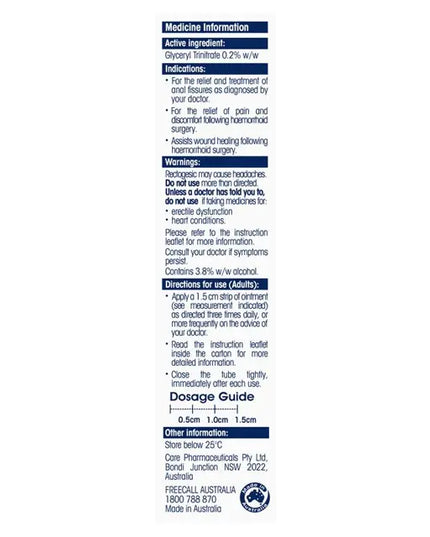 Pharmacist Only Rectogesic Ointment 30g - Glyceryl Trinitrate (S3)
