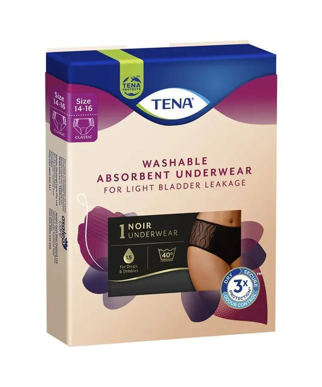 TENA Washable Absorbent Underwear Classic Noir Size 14-16