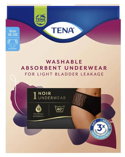 TENA Washable Absorbent Underwear Classic Noir Size 18-20