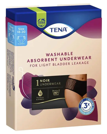 TENA Washable Absorbent Underwear Classic Noir Size 18-20