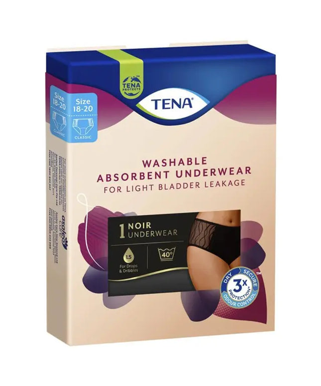 TENA Washable Absorbent Underwear Classic Noir Size 18-20