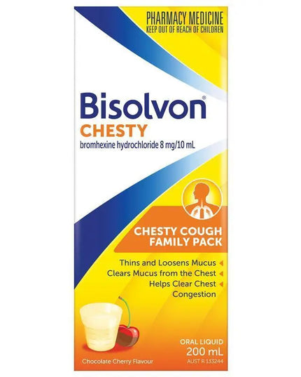 BISOLVIN CHESTY LIQ 8MG/10ML CHOC CHERRY 200ML BOTTLE