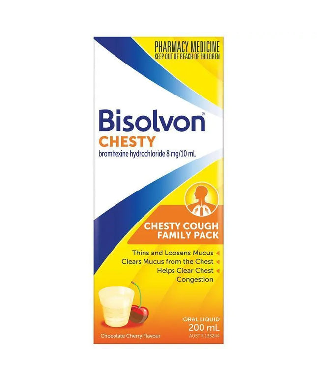 BISOLVIN CHESTY LIQ 8MG/10ML CHOC CHERRY 200ML BOTTLE