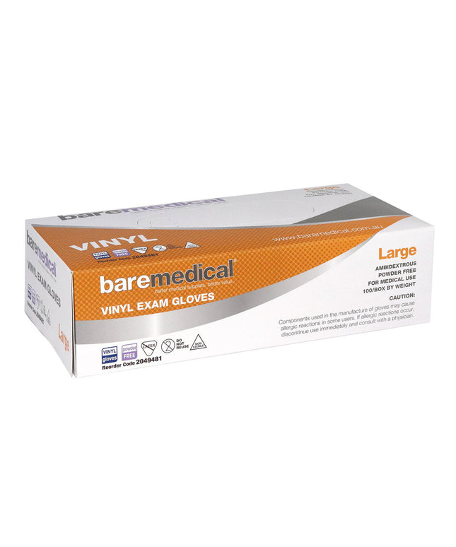 Baremedical Vinyl Exam Glove - Large Powder-Free - 100 Pack