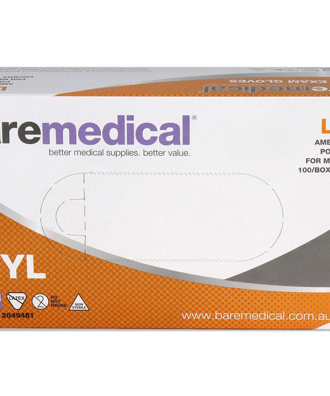Baremedical Vinyl Exam Glove - Large Powder-Free - 100 Pack