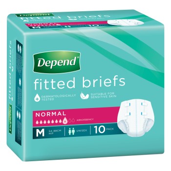 Depend Fitted Briefs Normal Unisex Medium 10 Pack