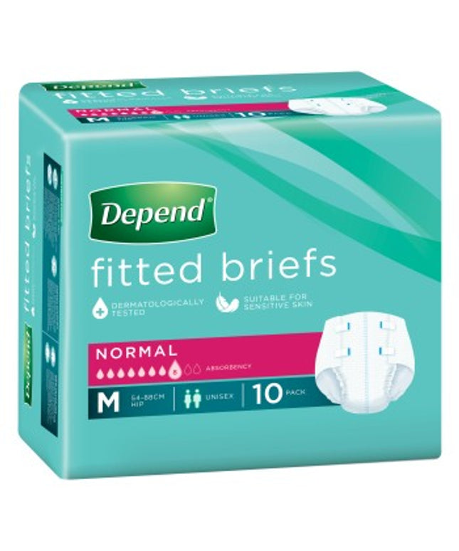 Depend Fitted Briefs Normal Unisex Medium 10 Pack
