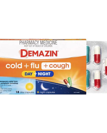Demazin Cold + Flu + Cough Day + Night 24 Capsules