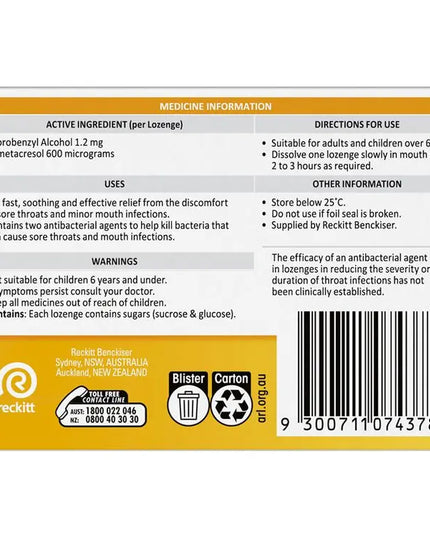 Strepsils Throat Lozenges Soothing Honey & Lemon 16 Pack