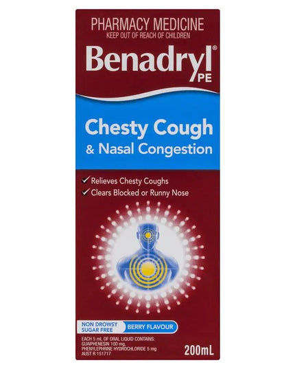 Benadryl PE Chesty Cough & Nasal Congestion Non-Drowsy Berry Flavour 200mL