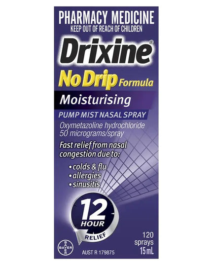 Drixine 12 Hour Relief No Drip Moisturising Nasal Spray 15mL