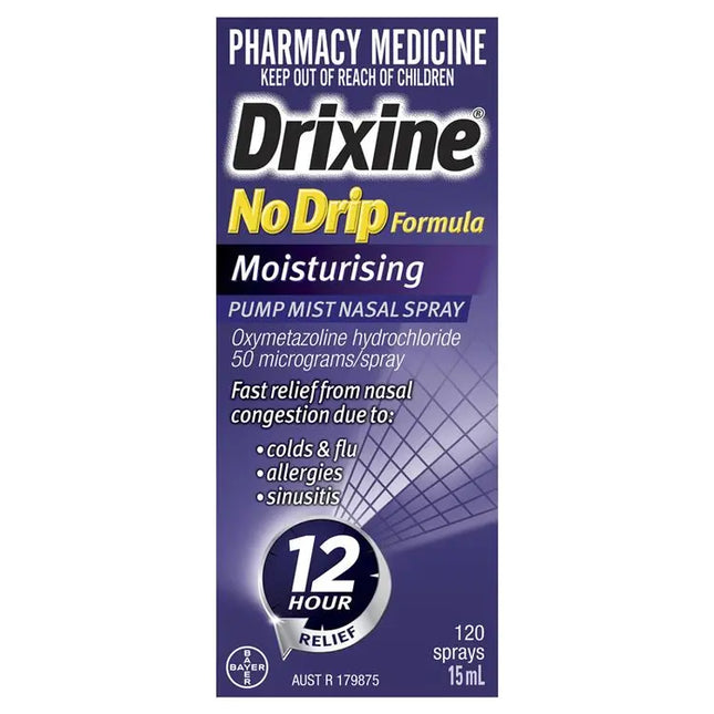 Drixine 12 Hour Relief No Drip Moisturising Nasal Spray 15mL