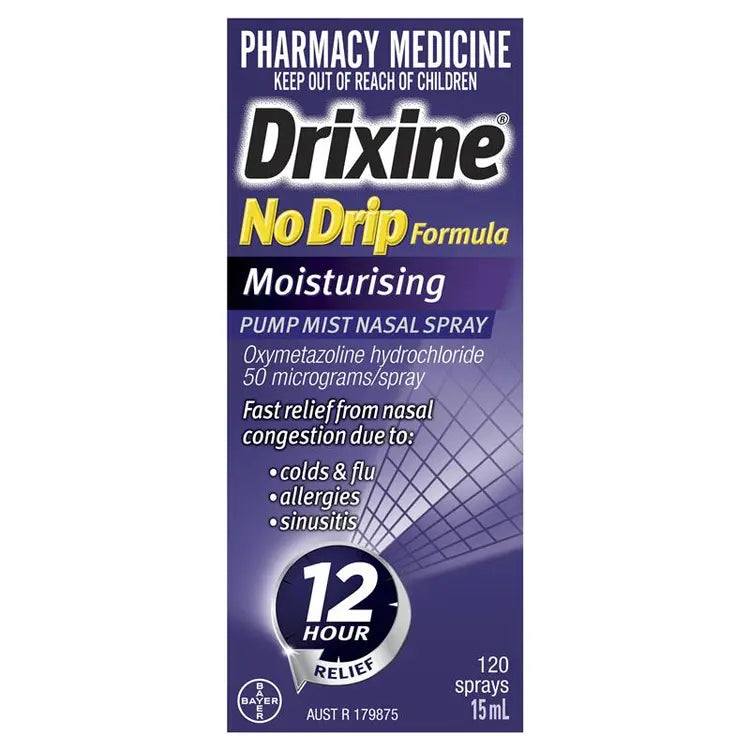 Drixine 12 Hour Relief No Drip Moisturising Nasal Spray 15mL