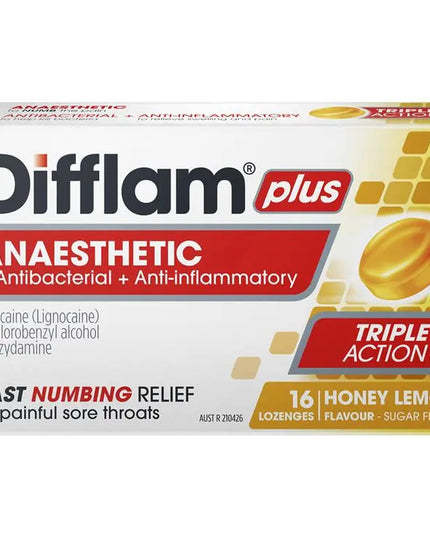 Difflam Plus Anaesthetic Sugar Free Honey And Lemon 16 Lozenges