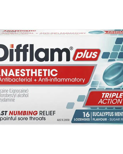 Difflam Plus Anaesthetic Sugar Free Eucalyptus Menthol 16 Lozenges