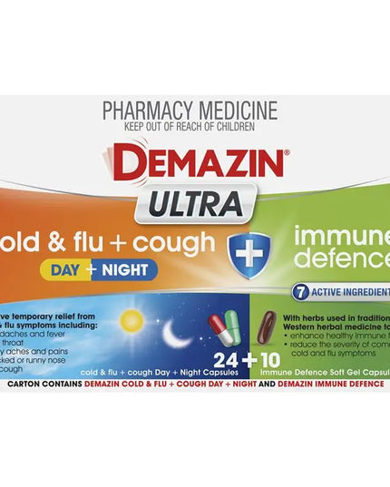 Demazin Ultra Cough Cold & Flu + Immune Defence 34 Capsules