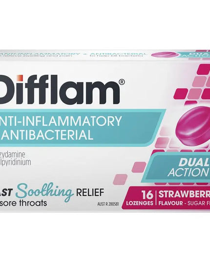 Difflam Sore Throat Sugar Free Strawberry 16 Lozenges